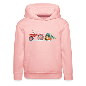 Kinderhoodie Dorfkind Traktor zieht Schlitten Weihnachten rosa