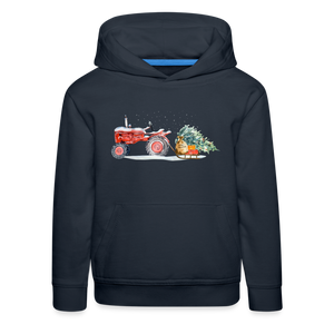 Kinderhoodie Dorfkind Traktor zieht Schlitten Weihnachten navy