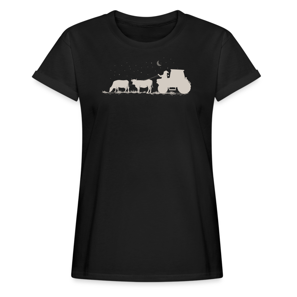Weihnachtsmann auf Traktor mit Kühe / Frauen Oversize T-Shirt - Schwarz