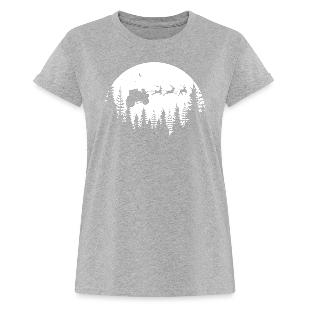 Traktor Klaus / Weihnachtsmann mit Traktor Schlitten / Damen Oversize T-Shirt - Grau meliert